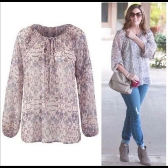 Cabi Blouse #5028 Sienna Peasant Sheer  SM - Picture 2 of 6